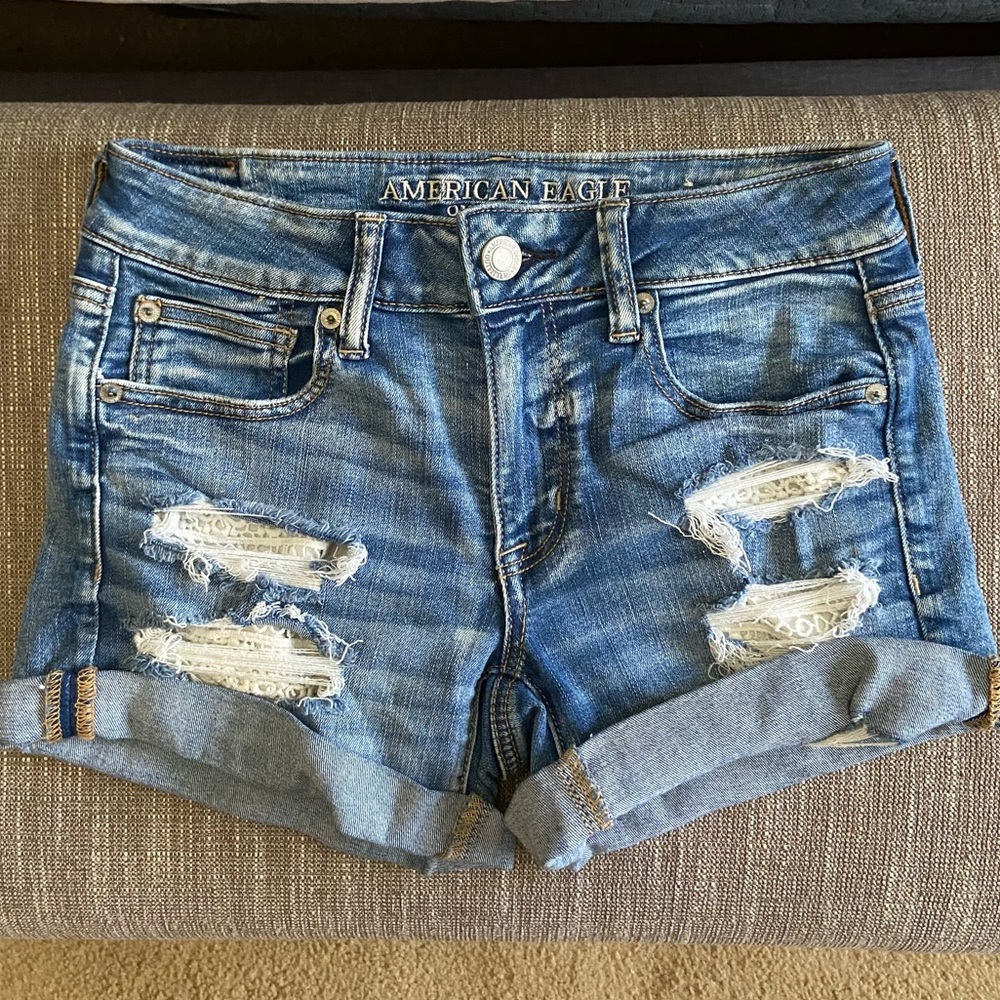 AE Next Level Stretch Destroyed Denim Shorts